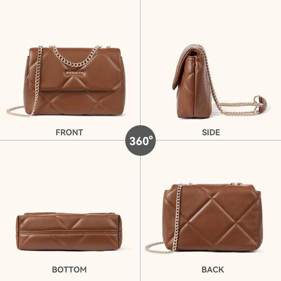 Small Vegan Leather Quilted Crossbody Bag with Chain for Women - Picture 7 of 7